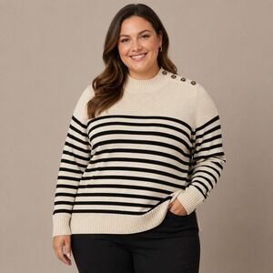 Chaps Striped Sweater Women's 2X Classic Preppy Nautical Academia Coastal Soft